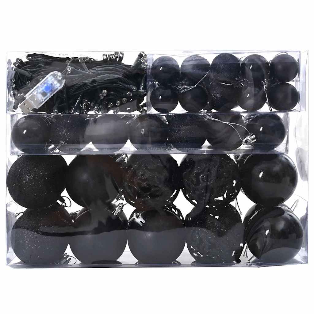Christmas Bauble Set with 150 LEDs 61 pcs Black Plastic